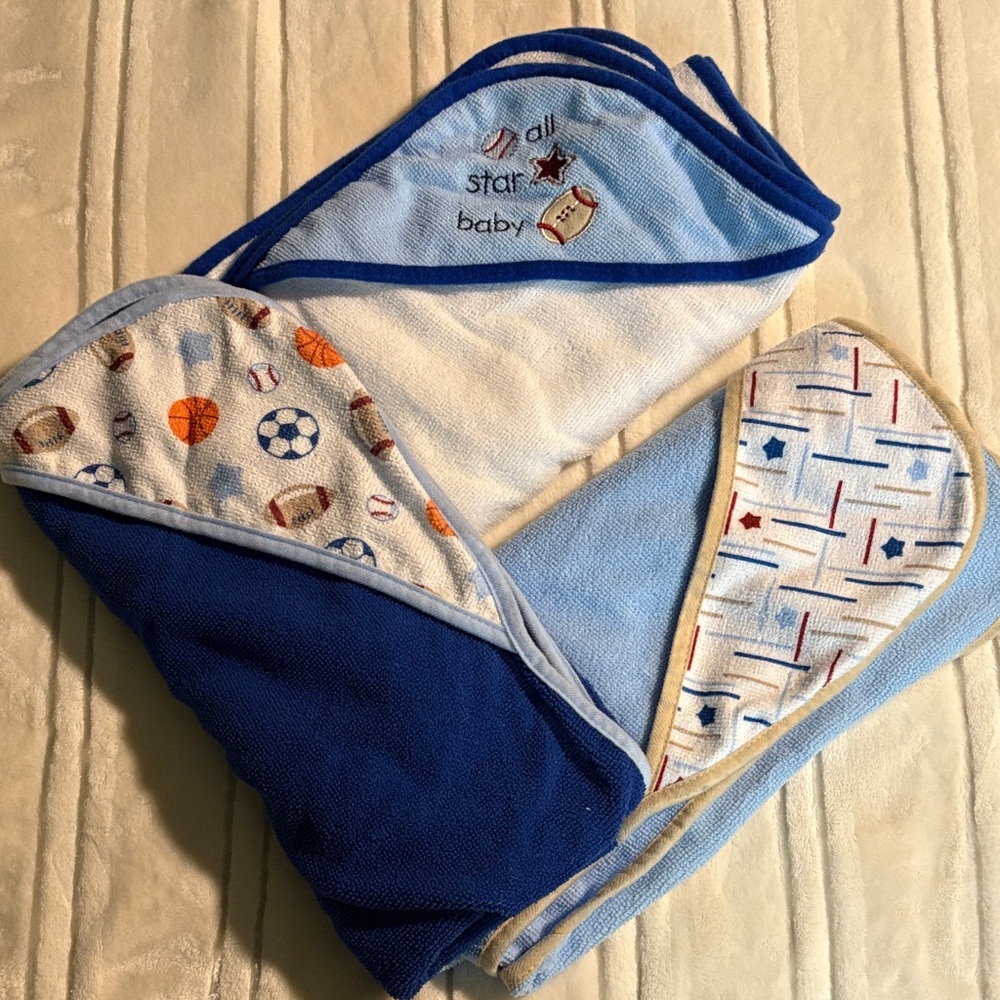 Blue and White Baby Hooded Towels